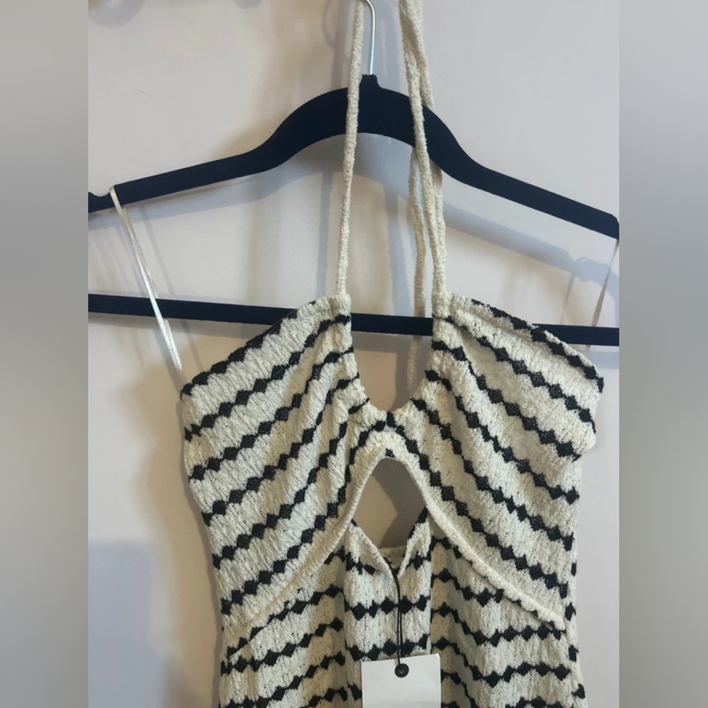 Black and Cream Striped Halter Dress